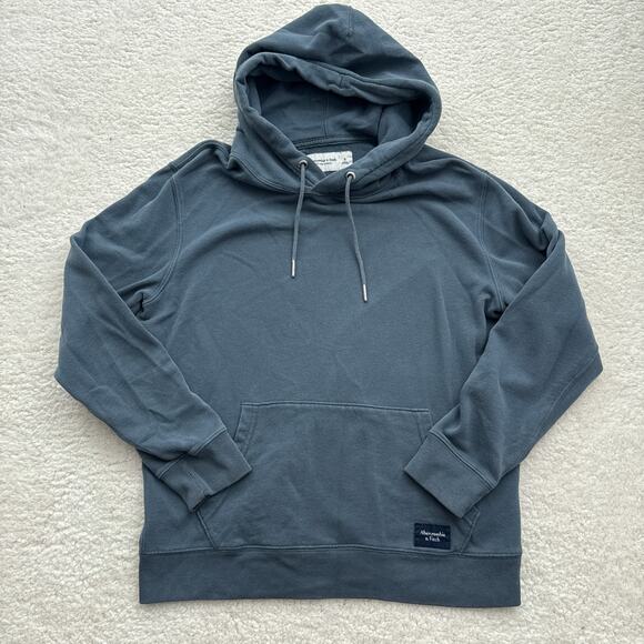 Abercrombie $ Fitch Soft A&F Fleece Hoodie Size Small Steel Blue Y2K Unisex - Picture 1 of 7
